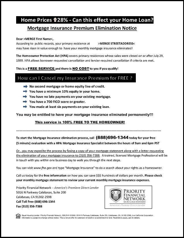 PMI elimination mailer