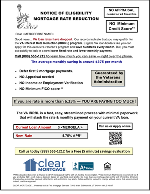 VA streamline snap pack mailers