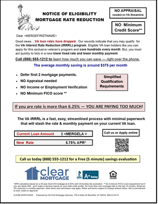 VA streamline snap pack mailers